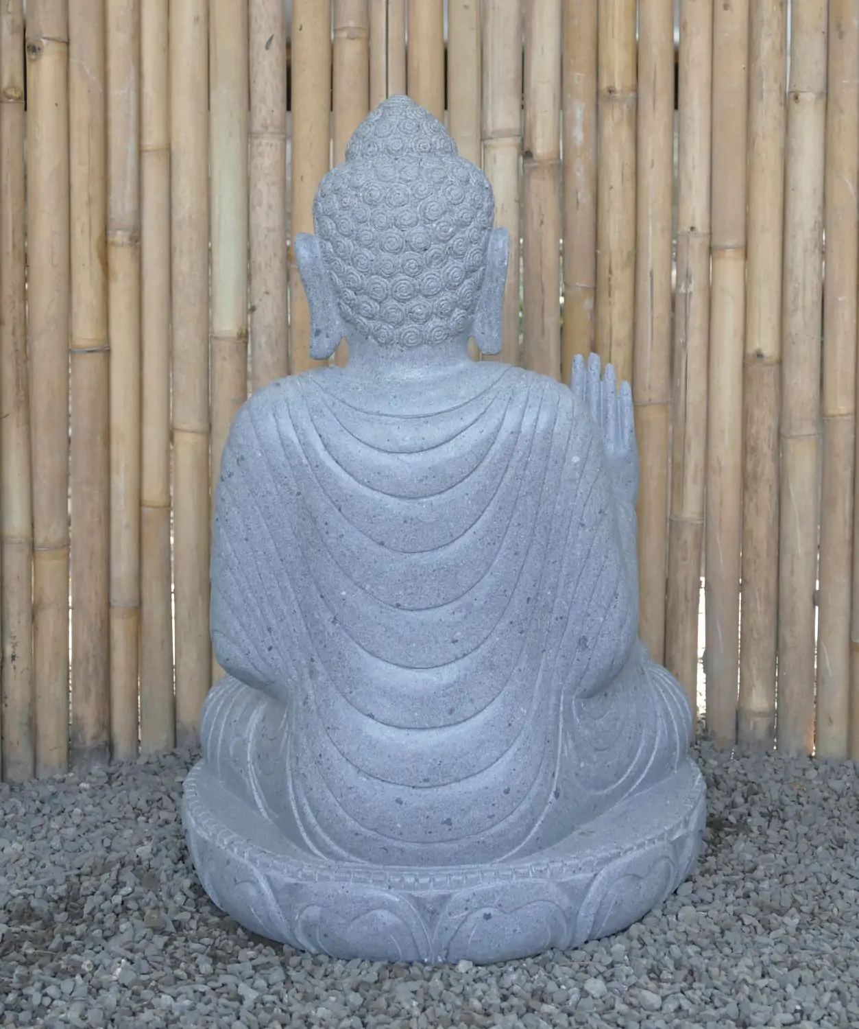  Product image 6 of the product “Seated Buddha made of Riverstone in Abhaya Position - gesture of fearlessness, H. 83cm. ”